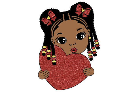 Valentine’s Day Black Girl Holding Red Glitter Heart PNG Sublimation Design for Afro Girl T Shirt DIY Crafts SVG 1uniqueminute 