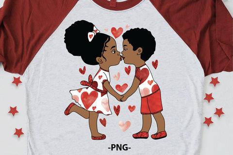 Valentine’s Day Black Kids Kissing PNG File Romantic Afro Love Clipart Sublimation Design for Shirts Cards Crafts SVG 1uniqueminute 