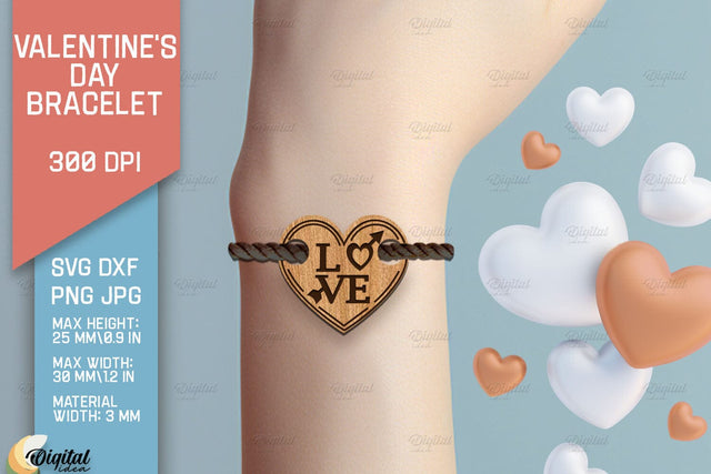 Valentine's Day Bracelet. Jewelry Laser Cut. Love SVG SVG Evgenyia Guschina 