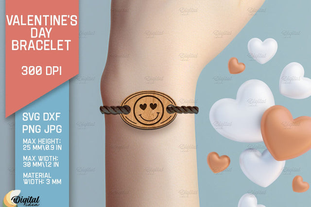 Valentine's Day Bracelet. Jewelry Laser Cut. Smile SVG SVG Evgenyia Guschina 