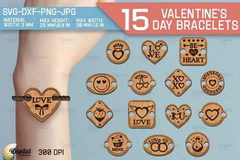Valentine's Day Bracelet SVG Bundle. Jewelry Laser Cut SVG Evgenyia Guschina 