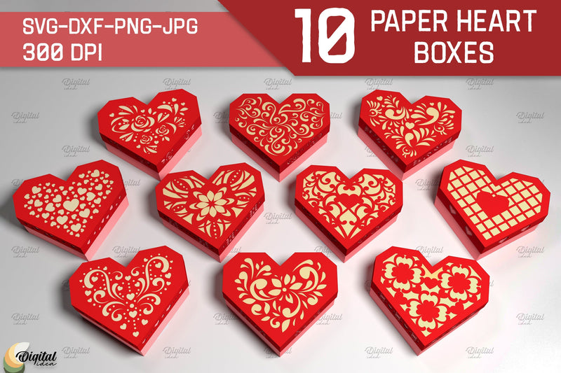 Valentines Day Bundle SVG. 3D Paper Heart Box 3D Paper Evgenyia Guschina 