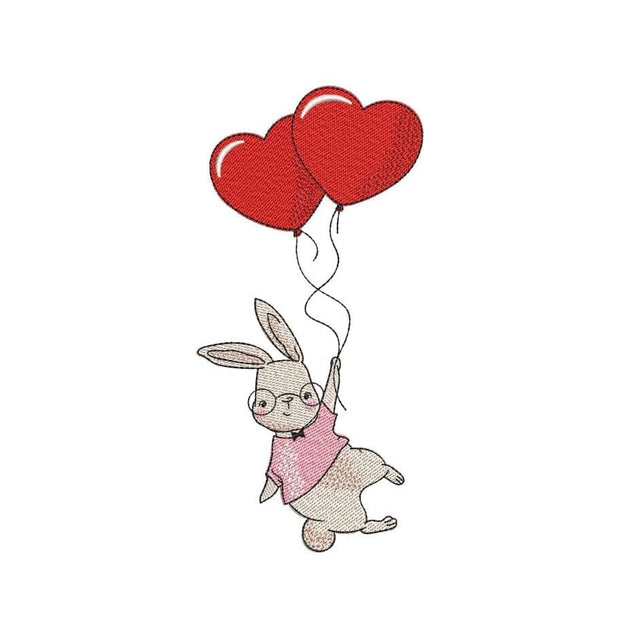 Valentine's Day Bunny with Balloon Embroidery Design, 4 sizes, Instant Download Embroidery/Applique DESIGNS Nino Nadaraia 