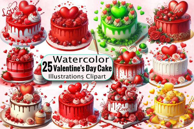 Valentine's Day Cake Sublimation Clipart Bundle Sublimation SVGArt 