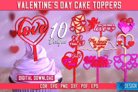 Valentine's Day Cake Toppers Bundle | Valentine's Signs | Adornment Dining Table | CNC Files SVG Fly Design 