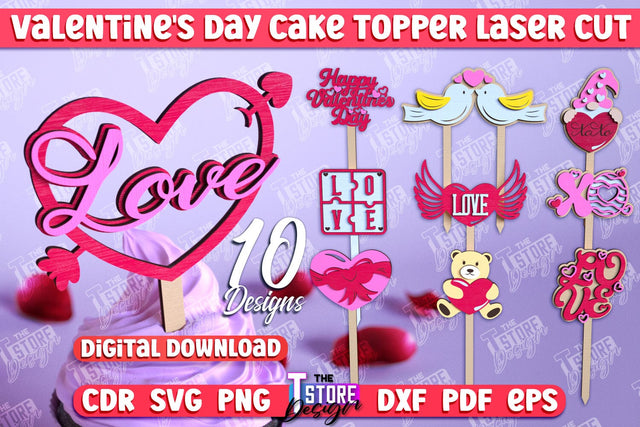 Valentine's Day Cake Toppers Bundle | Valentine's Signs | Adornment Dining Table | CNC Files SVG The T Store Design 