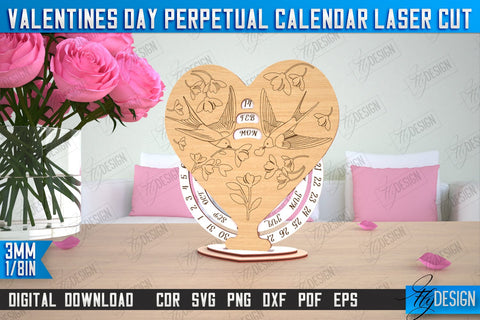 Valentines Day Calendar Laser Cut SVG Bundle | 3d Perpetual Calendar | Cut and Engrave SVG Fly Design 