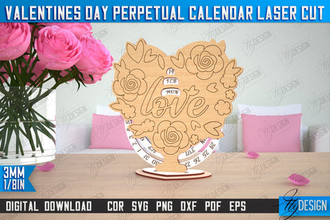 Valentines Day Calendar Laser Cut SVG Bundle | 3d Perpetual Calendar | Cut and Engrave SVG Fly Design 