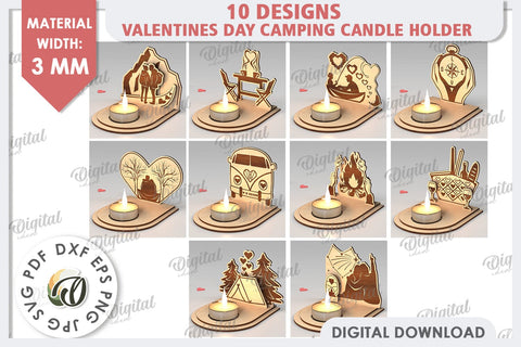 Valentine's Day Camping Candle Holders Laser Cut Bundle SVG Evgenyia Guschina 