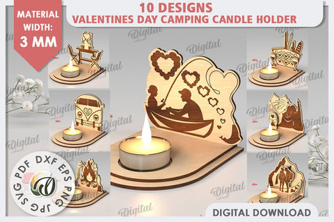 Valentine's Day Camping Candle Holders Laser Cut Bundle SVG Evgenyia Guschina 