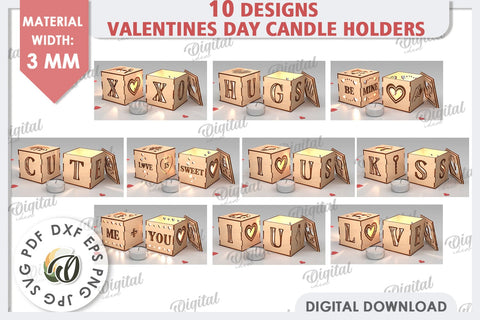 Valentine's Day Candle Holders Laser Cut Bundle. Love SVG SVG Evgenyia Guschina 
