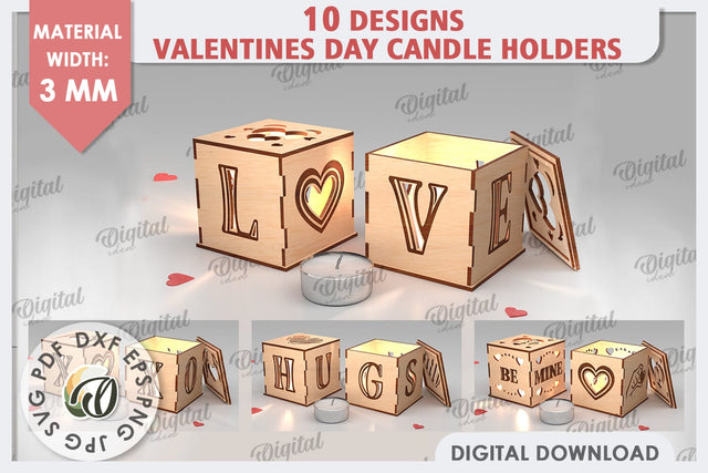 Valentine's Day Candle Holders Laser Cut Bundle. Love SVG SVG Evgenyia Guschina 