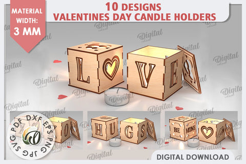 Valentine's Day Candle Holders Laser Cut Bundle. Love SVG SVG Evgenyia Guschina 