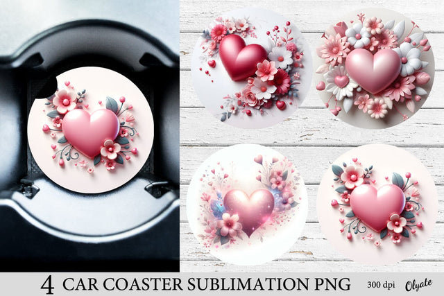 Valentine’s Day Car Coaster PNG. Pink Heart Sublimation Sublimation Olga Terlyanskaya 
