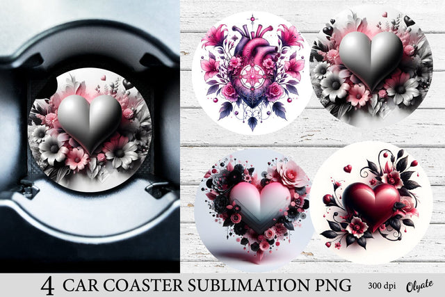 Valentine’s Day Car Coaster PNG. Pink Heart Sublimation Sublimation Olga Terlyanskaya 