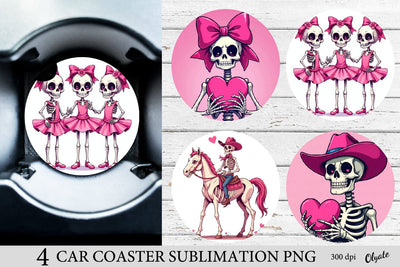 Valentine’s Day Car Coaster PNG. Pink Skeleton Sublimation Sublimation Olga Terlyanskaya 