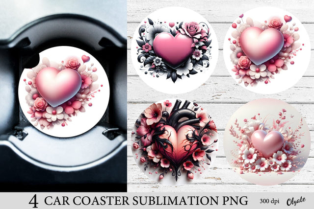 Valentine’s Day Car Coaster Sublimation Design PNG Sublimation Olga Terlyanskaya 