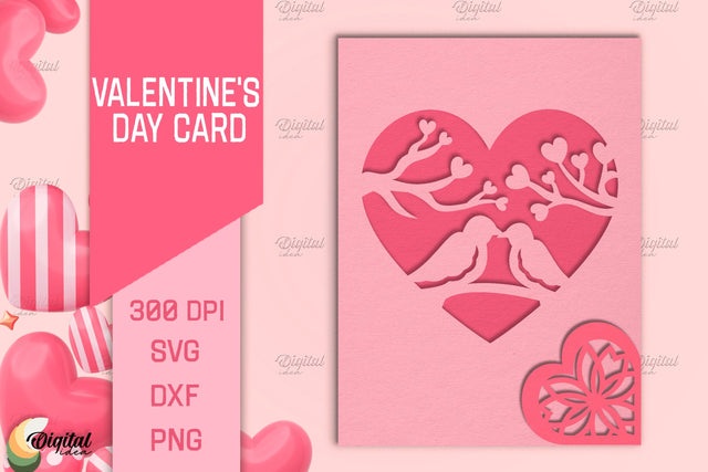 Valentine's Day Card SVG. Greeting Card Paper Cut. Birds SVG 3D Paper Evgenyia Guschina 