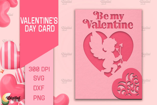 Valentine's Day Card SVG. Greeting Card Paper Cut. Cupid SVG 3D Paper Evgenyia Guschina 