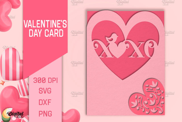 Valentine's Day Card SVG. Greeting Card Paper Cut. XoXo SVG 3D Paper Evgenyia Guschina 