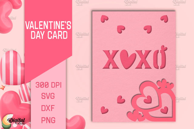 Valentine's Day Card SVG. Greeting Card Paper Cut. XoXo SVG 3D Paper Evgenyia Guschina 