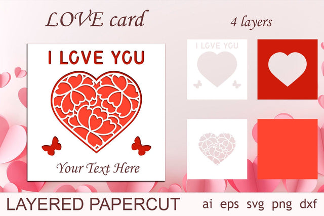 Valentines day card svg, I love you card layered papercut 3D Paper AnastasiyaArtDesign 