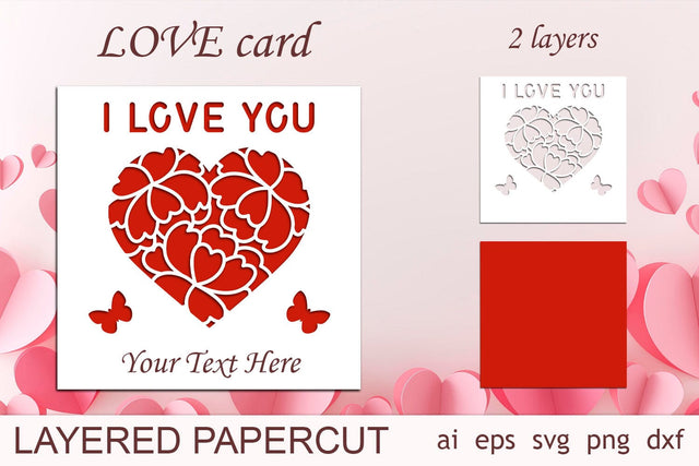 Valentines day card svg, Love you sign with flower heart, Layered papercut 3D Paper AnastasiyaArtDesign 