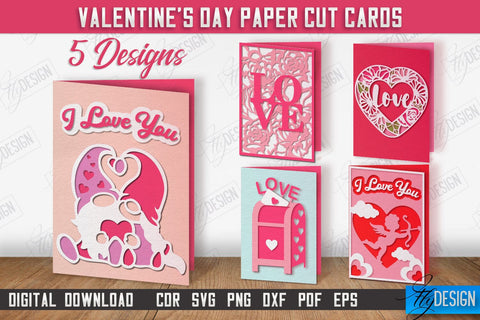 Valentine's Day Cards Bundle | Paper Valentine's Card Template | Romantic Gift | SVG files SVG Fly Design 