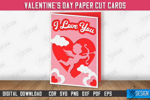 Valentine's Day Cards Bundle | Paper Valentine's Card Template | Romantic Gift | SVG files SVG Fly Design 