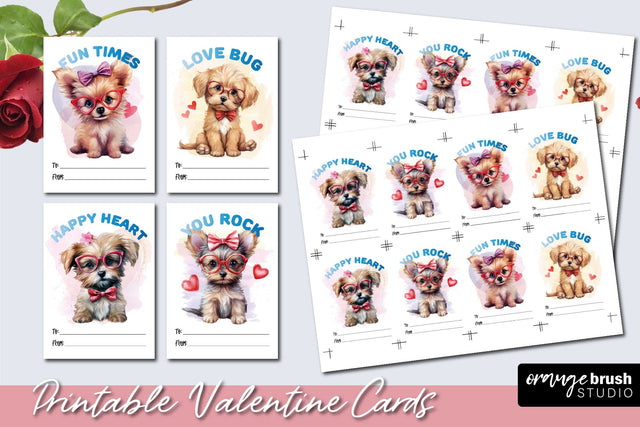Valentine's Day Cards for Kids, Printable Valentine Cards Sublimation OrangeBrushStudio 