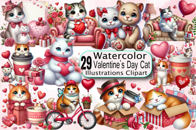 Valentine's Day Cat Clipart Sublimation Clipart Bundle Sublimation SVGArt 