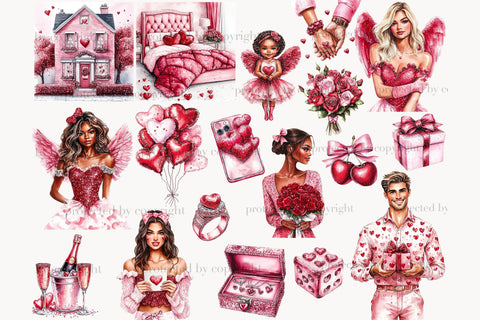 Valentines Day Clipart Collection | Fashion Girls PNG Bundle SVG GlamArtZhanna 