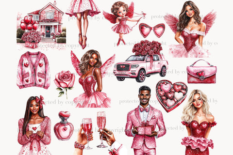 Valentines Day Clipart Collection | Fashion Girls PNG Bundle SVG GlamArtZhanna 