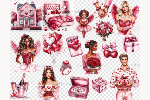 Valentines Day Clipart Collection | Fashion Girls PNG Bundle SVG GlamArtZhanna 