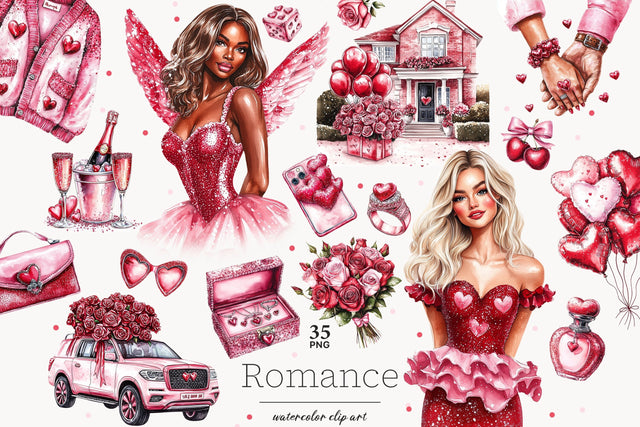 Valentines Day Clipart Collection | Fashion Girls PNG Bundle SVG GlamArtZhanna 