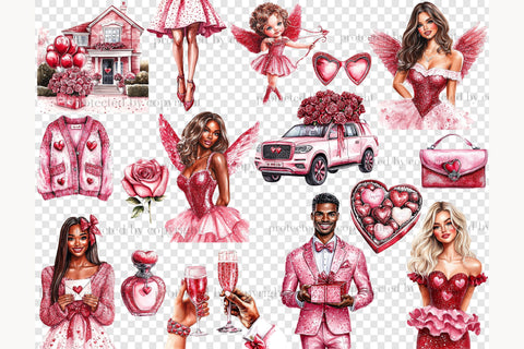 Valentines Day Clipart Collection | Fashion Girls PNG Bundle SVG GlamArtZhanna 