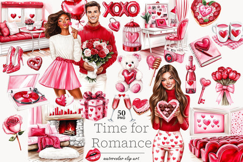 Valentines Day Clipart Set | Romantic Couple PNGs Graphics SVG GlamArtZhanna 