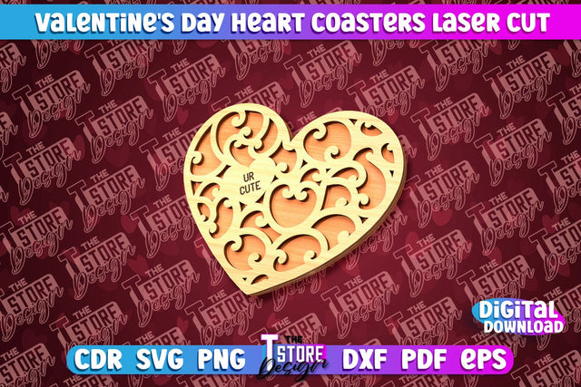 Valentine's Day Coaster | Heart Shape Coaster | Cup Coaster | CNC File SVG The T Store Design 