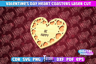 Valentine's Day Coaster | Heart Shape Coaster | Cup Coaster | CNC File SVG The T Store Design 