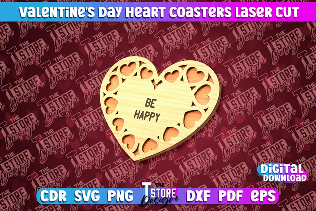 Valentine's Day Coaster | Heart Shape Coaster | Cup Coaster | CNC File SVG The T Store Design 
