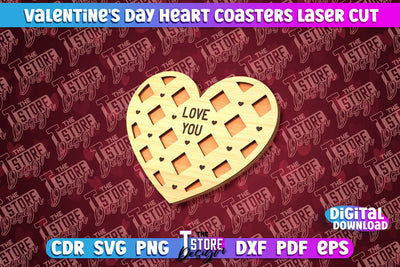 Valentine's Day Coaster | Heart Shape Coaster | Cup Coaster | CNC File SVG The T Store Design 