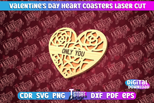 Valentine's Day Coaster | Heart Shape Coaster | Cup Coaster | CNC File SVG The T Store Design 