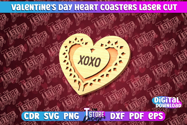 Valentine's Day Coaster | Heart Shape Coaster | Cup Coaster | CNC File SVG The T Store Design 