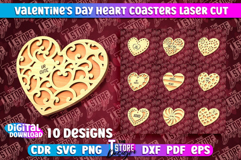 Valentine's Day Coasters Bundle | Heart Shape Coaster | Cup Coaster | CNC Files SVG The T Store Design 