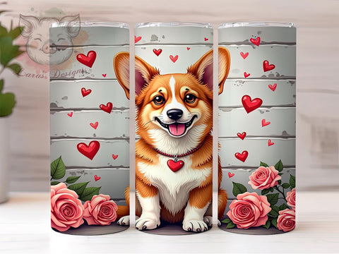 Valentine's Day Corgi 20oz Tumbler, Valentine's Day Gifts, Corgi Tumbler, Sublimation Wrap, Cute Corgi Design, Dog Lover Gift, 20oz Tumbler, Valentine's Day Tumbler Sublimation Lara' s Designs 