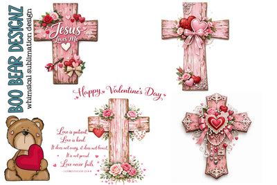Valentines' day Cross Clipart Sublimation Boo Bear Designz 