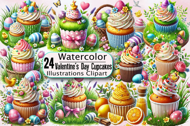 Valentine's Day Cupcakes Sublimation Clipart Bundle Sublimation SVGArt 