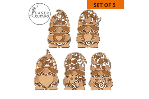 Valentine's Day Decorative Gnomes, Multilayer Template, Laser Cut Files SVG LaserCutano 