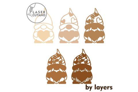 Valentine's Day Decorative Gnomes, Multilayer Template, Laser Cut Files SVG LaserCutano 