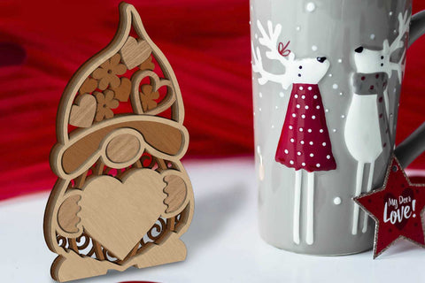 Valentine's Day Decorative Gnomes, Multilayer Template, Laser Cut Files SVG LaserCutano 